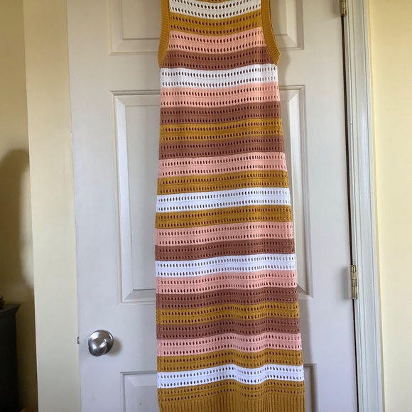 Matthew Bruch Striped Knit-Mesh Midi Tank Dress Sunset SZ 1/ US Small - Picture 8 of 14